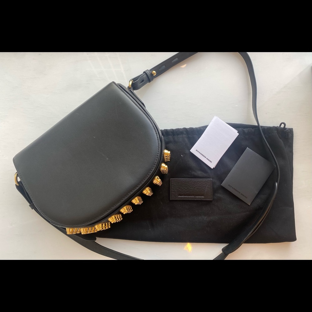 Alexander Wang Black Leather Saddlebag with gold detail